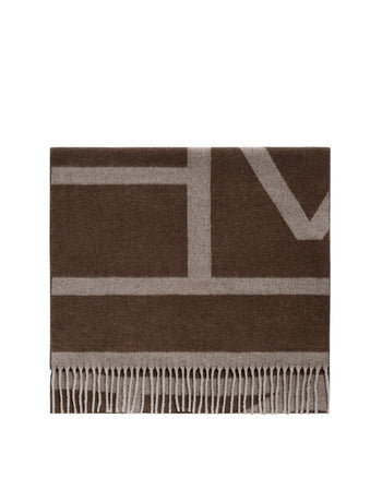 Toteme Monogram Jacquard Wool Scarf Dark Beige