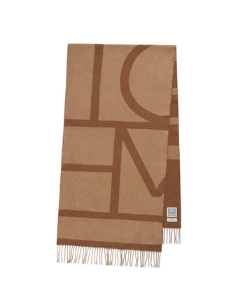 Toteme Monogram Jacquard Wool Scarf Camel