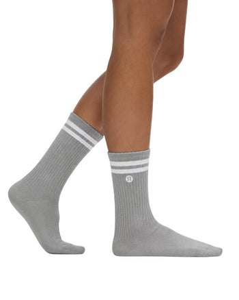 Lululemon Unisex Daily Essential Crew Socks Stripe Light Grey/White
