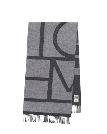 Toteme Monogram Jacquard Wool Scarf Dark Grey Melange