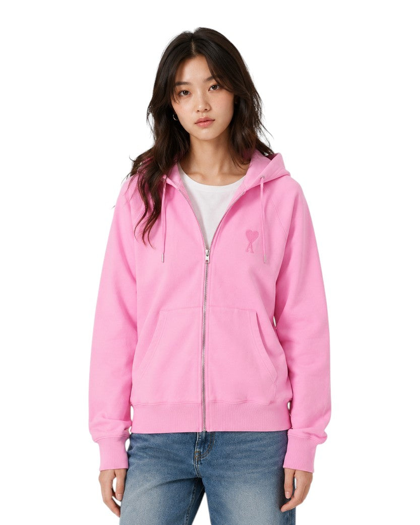 AMI Paris Ami De Coeur Zipped Hoodie Pink