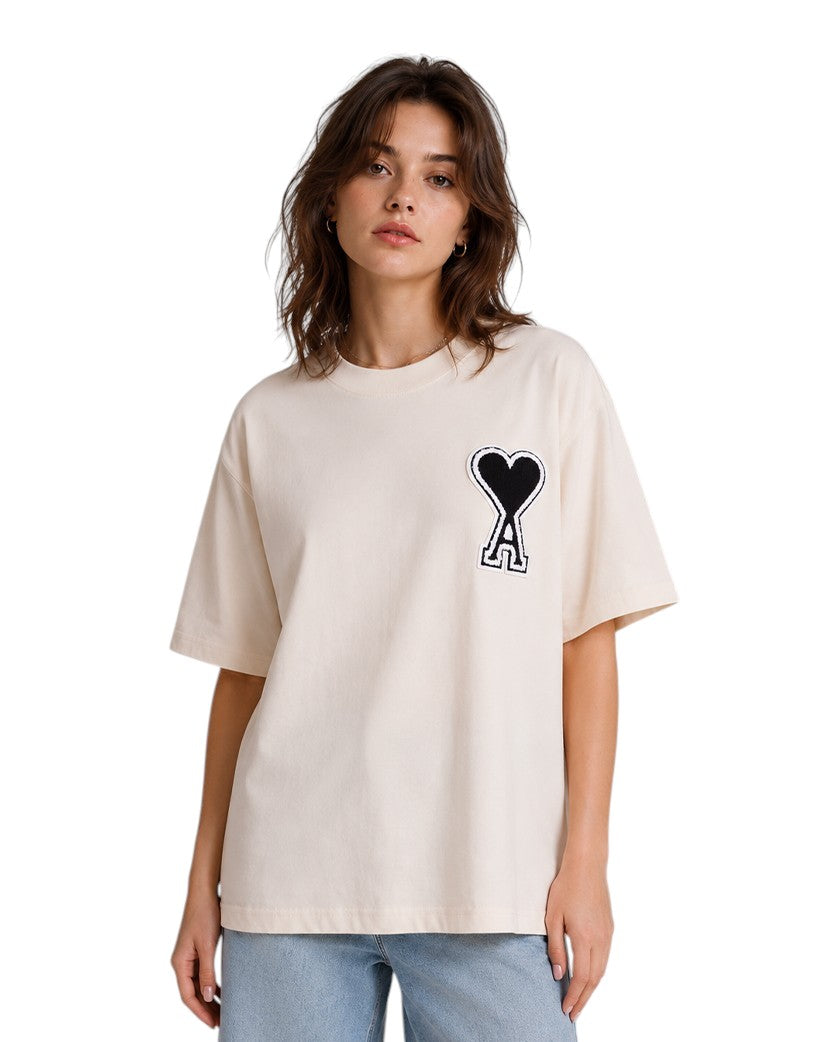AMI Paris Exclusive Ami De Coeur T-Shirt Beige Black Heart