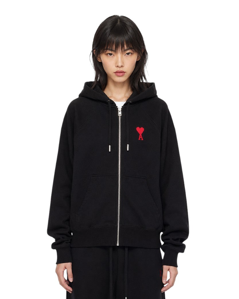 AMI Paris Ami De Coeur Zipped Hoodie Black