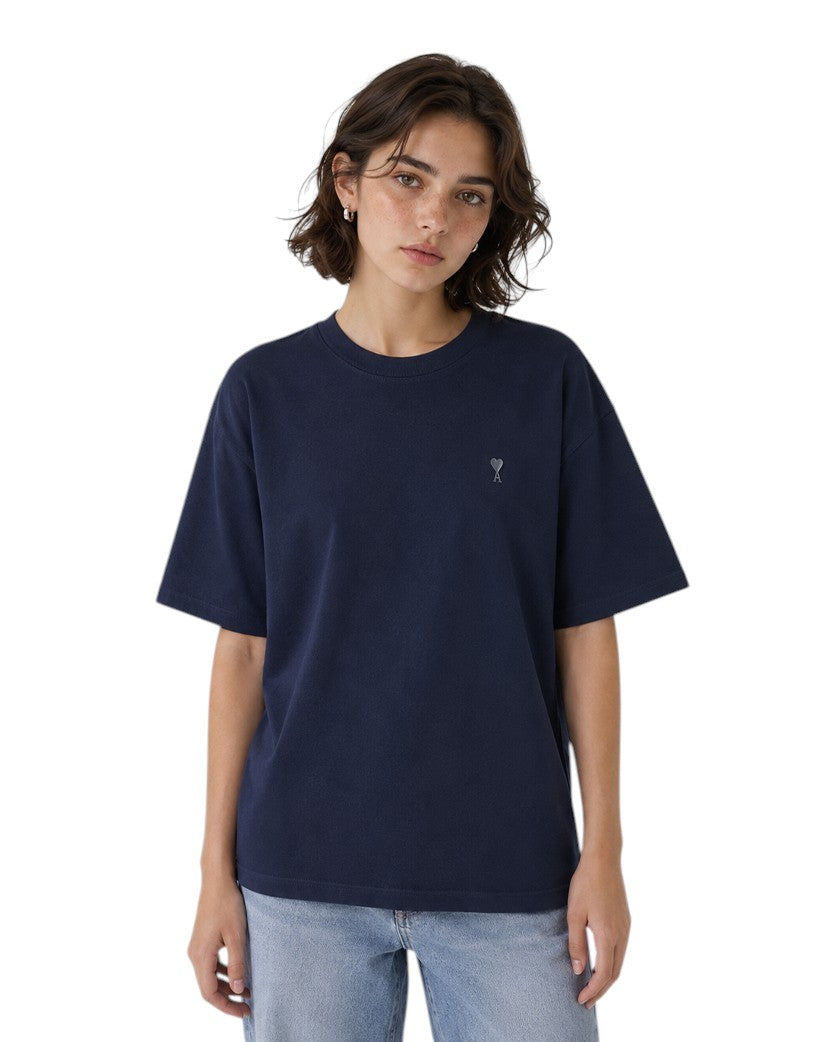 AMI Paris Ami De Coeur Tonal Small Heart T-Shirt Navy Blue
