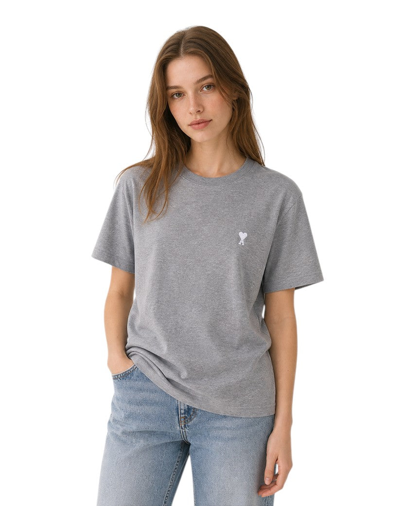 AMI Paris Ami De Coeur White Heart T-Shirt Heather Grey