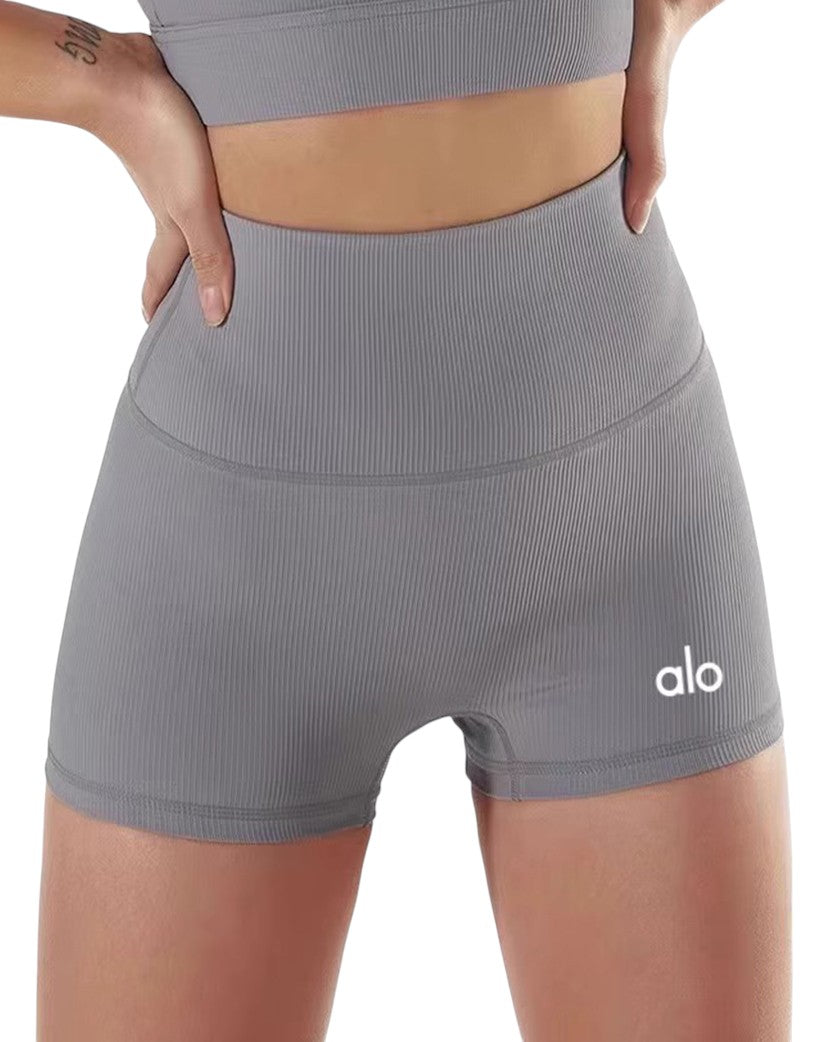 Alo Yoga Tight Fitting Ribbed Shorts Grey 001-GY