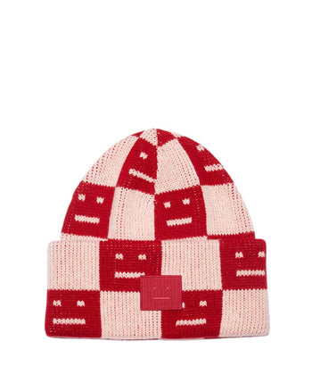 Acne Studios Rib knit beanie hat Deep red/faded pink