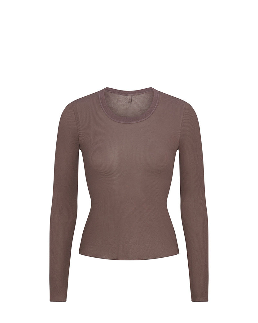 Skims Long Sleeve Crew Neck Top Cocoa