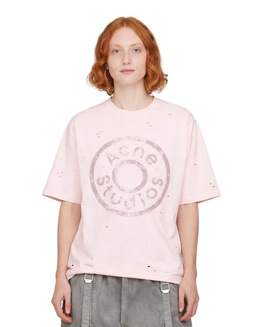 Acne Studios Distressed Logo Print T-Shirt Faded Pink