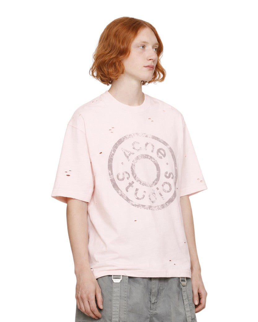 Acne Studios Distressed Logo Print T-Shirt Faded Pink