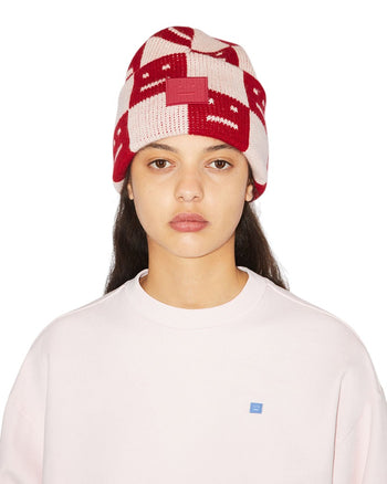Acne Studios Rib knit beanie hat Deep red/faded pink