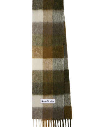 Acne Studios Checked Wool Fringe Scarf Taupe/Green/Black