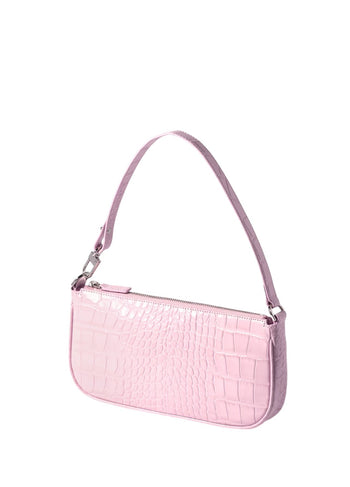 By Far Rachel Croco Embossed Leather Pink