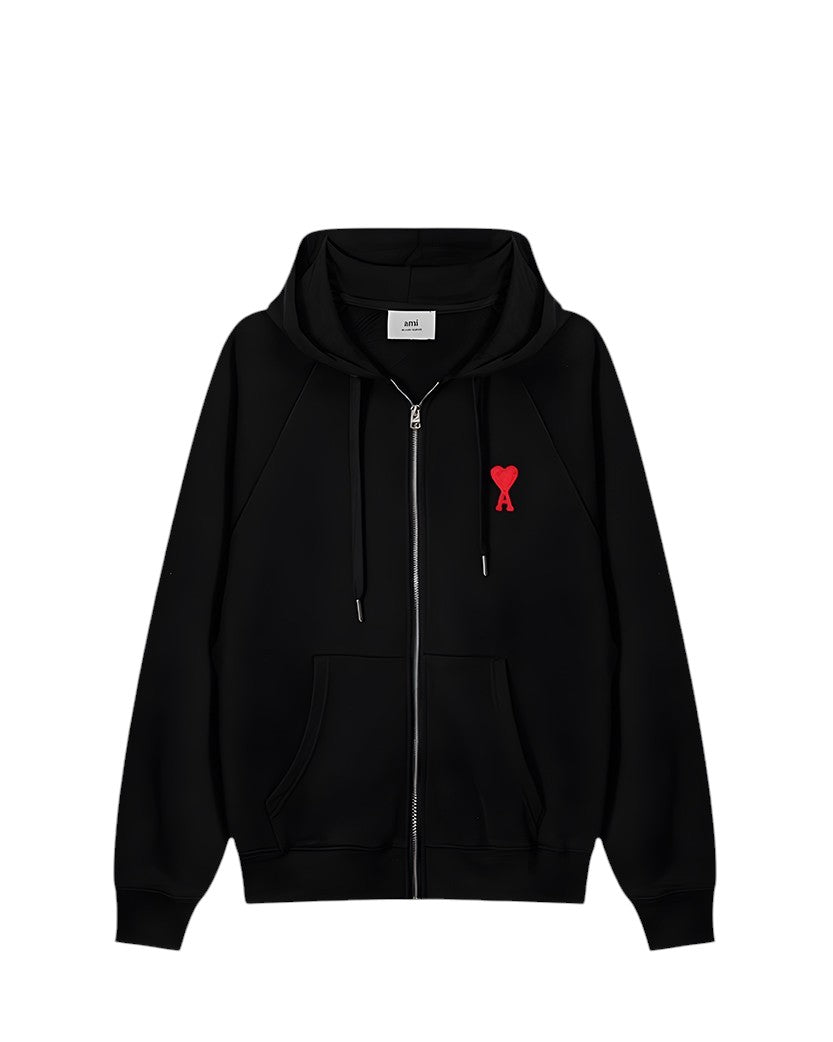 AMI Paris Ami De Coeur Zipped Hoodie Black — SSTORIES