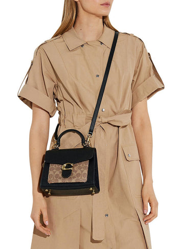 Coach Tabby Top Handle 20 in Signature Canvas Tan Black