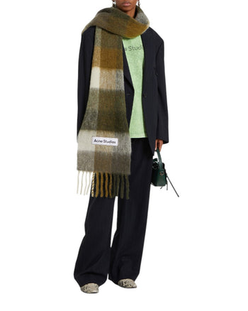 Acne Studios Checked Wool Fringe Scarf Taupe/Green/Black