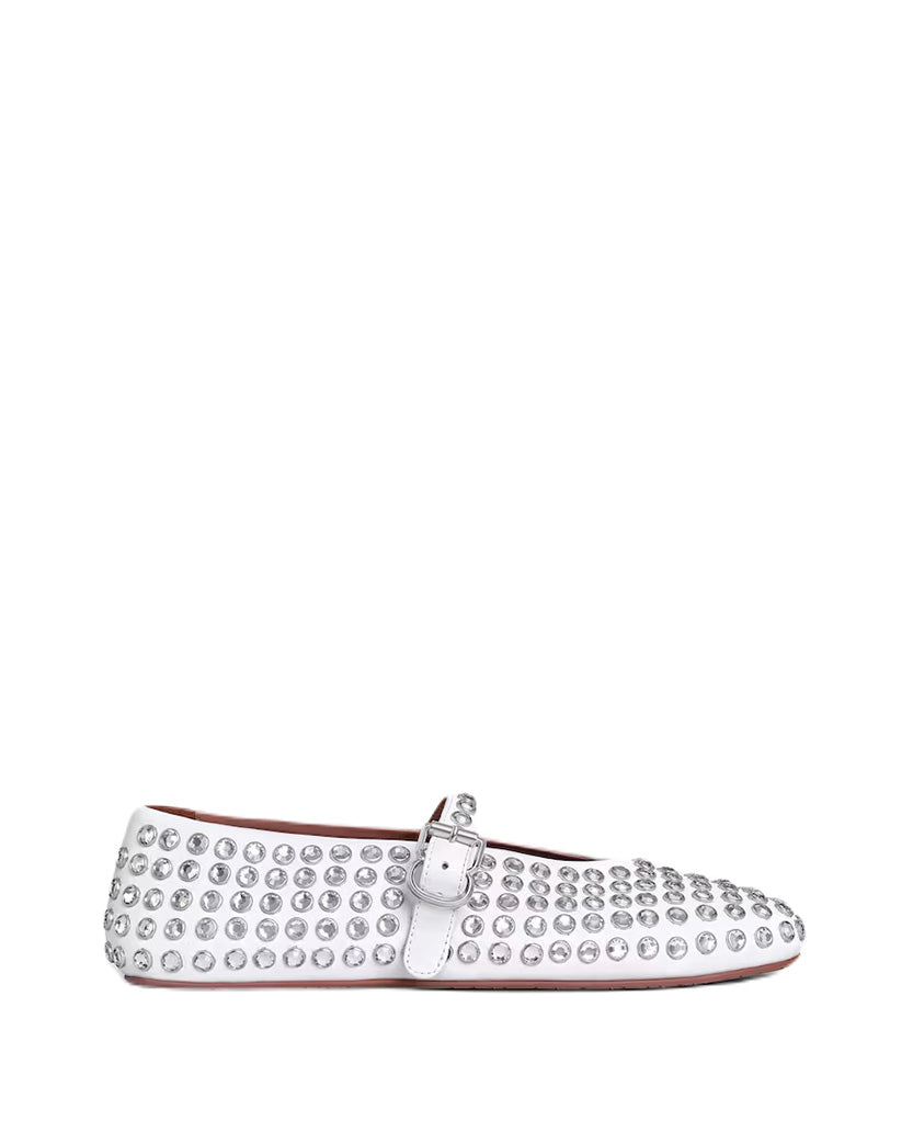 ALAIA Women's Strass Lambskin Ballet Flats White