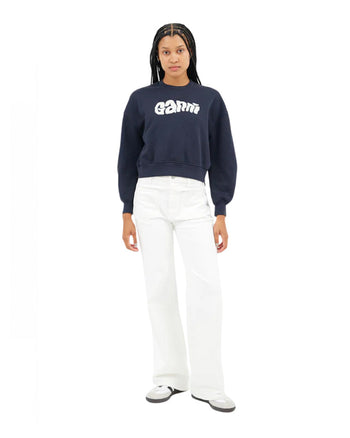 GANNI Logo-Detailed Crewneck Sweatshirt Navy
