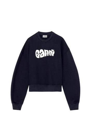 GANNI Logo-Detailed Crewneck Sweatshirt Navy