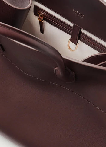 The Row Soft Margaux 15 Bag in Leather Dark Mocha