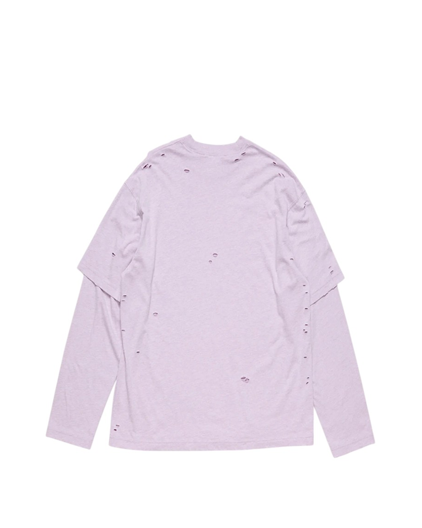 Acne Studios Distressed Logo Print Layered Long Sleeve Faded Purple