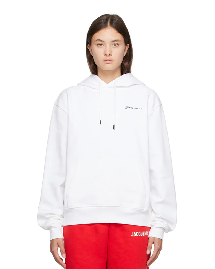Jacquemus Embroidered Logo Hoodie White