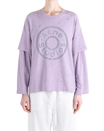 Acne Studios Distressed Logo Print Layered Long Sleeve Faded Purple