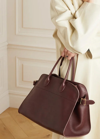 The Row Soft Margaux 15 Bag in Leather Dark Mocha