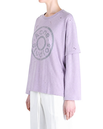 Acne Studios Distressed Logo Print Layered Long Sleeve Faded Purple