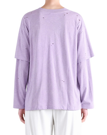 Acne Studios Distressed Logo Print Layered Long Sleeve Faded Purple
