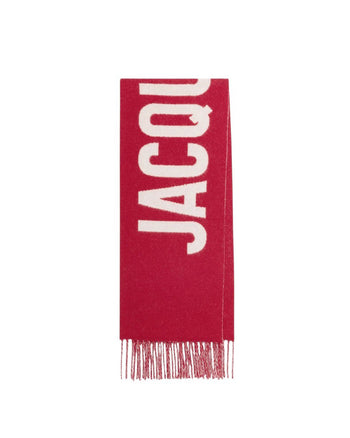 Jacquemus Logo Jacquard Fringed Edge Scarf Red