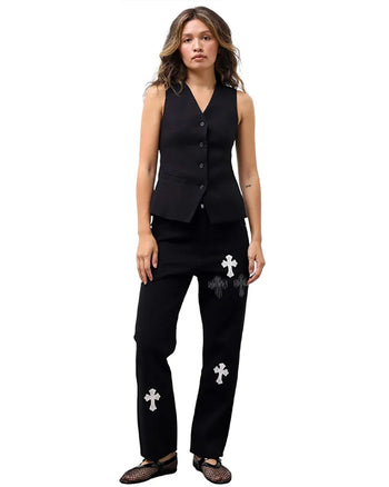 Chrome Hearts Jeans with White and Black Cross Black CH130-BK