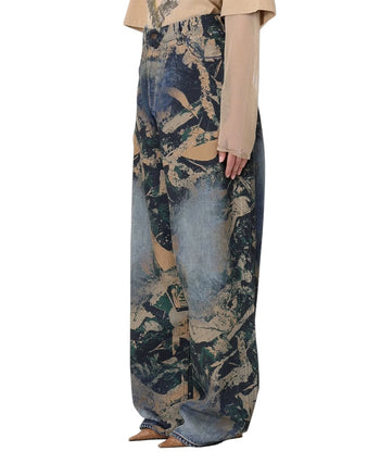 Acne Studios Printed Denim Wide Jeans Mossy Oak