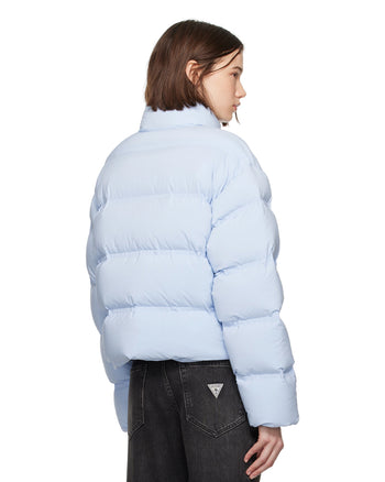 Alexander Wang Cropped Puffer Coat With Reflective Logo Light Blue