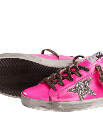 Golden Goose Fuchsia Superstar Sneakers With Glitter Star