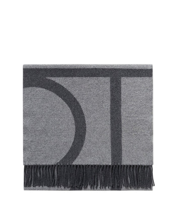 Toteme Monogram Jacquard Wool Scarf Dark Grey Melange