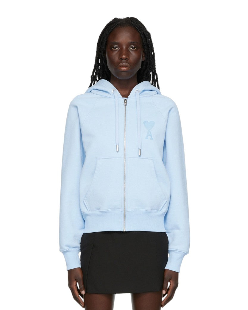 AMI Paris Ami De Coeur Zipped Hoodie Light Blue