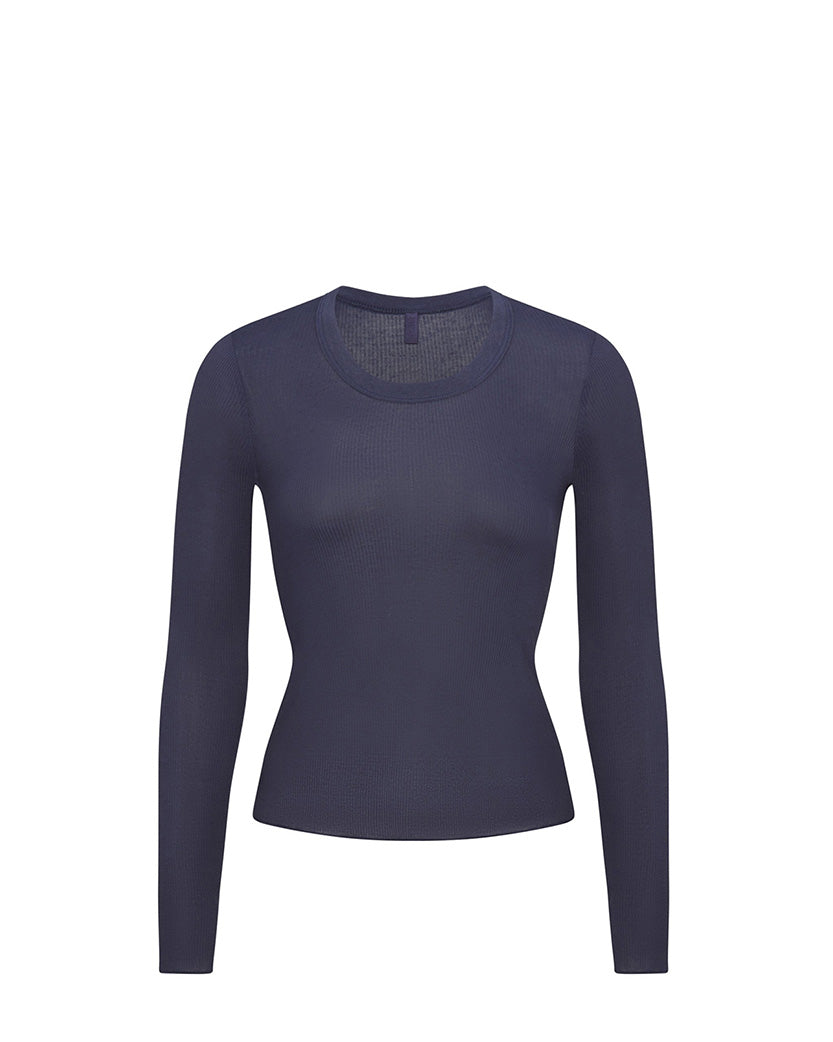 Skims Long Sleeve Crew Neck Top Navy