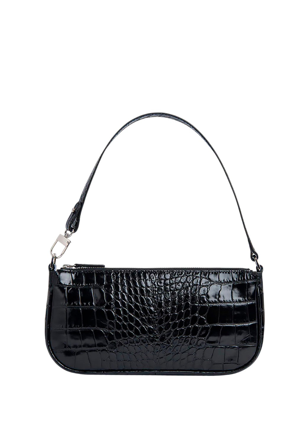 By Far Rachel Croco Embossed Leather Black