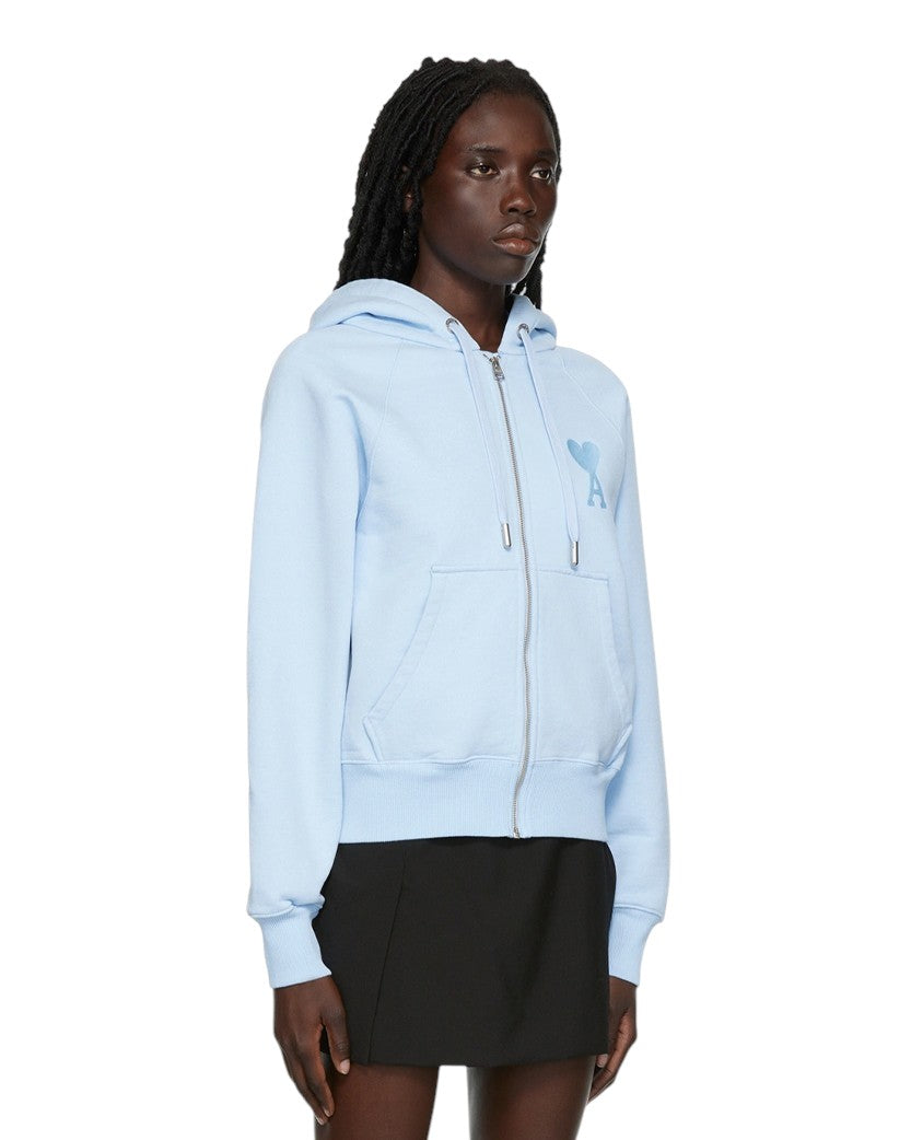 AMI Paris Ami De Coeur Zipped Hoodie Light Blue