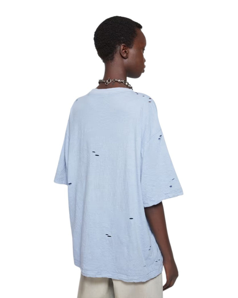 Acne Studios Distressed Logo Print T-Shirt Blue Melange