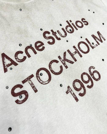 Acne Studios Stamp Logo Rhinestones Long Sleeve Dusty White