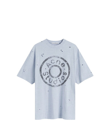 Acne Studios Distressed Logo Print T-Shirt Blue Melange