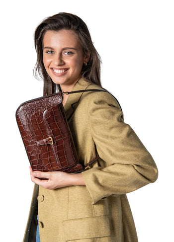 By Far Miranda Croco Embossed Leather Nutella