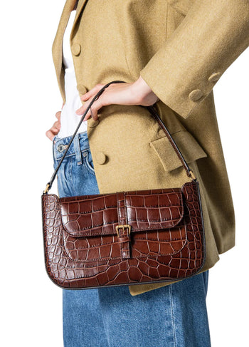 By Far Miranda Croco Embossed Leather Nutella