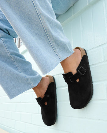 Birkenstock Boston Soft Footbed Suede Leather Black