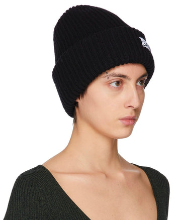 GANNI Wool Rib Knit Beanie Black