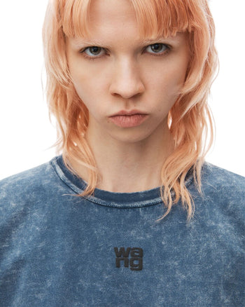 Alexander Wang Puff Logo Shrunken Tee In Cotton Jersey Faded Blue