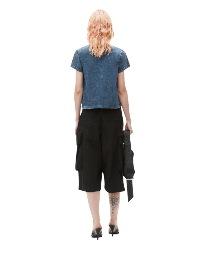 Alexander Wang Puff Logo Shrunken Tee In Cotton Jersey Faded Blue