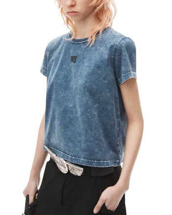 Alexander Wang Puff Logo Shrunken Tee In Cotton Jersey Faded Blue